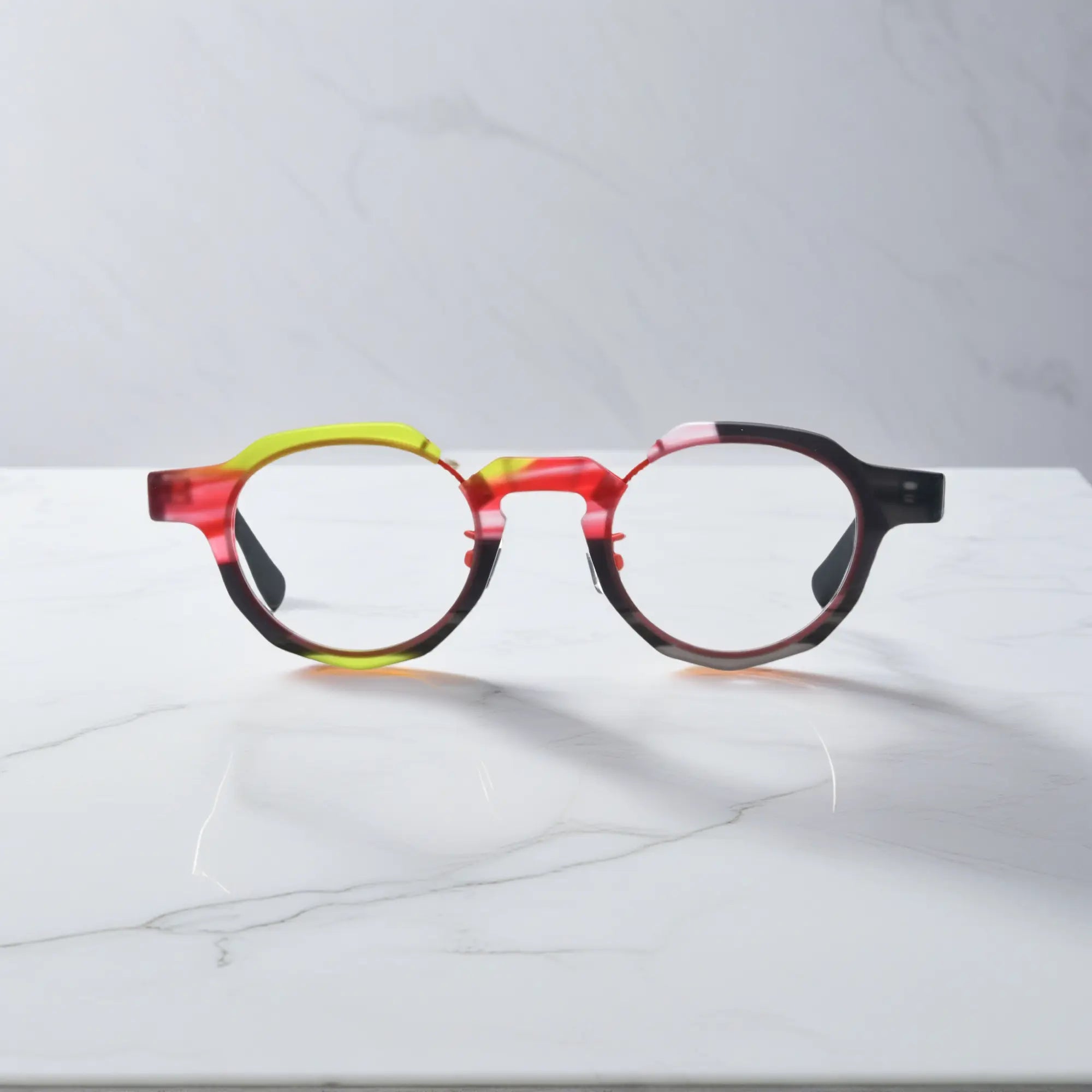 Front view of VoyueLens™ Midnight Flame VL19378 eyeglasses with black and red accents